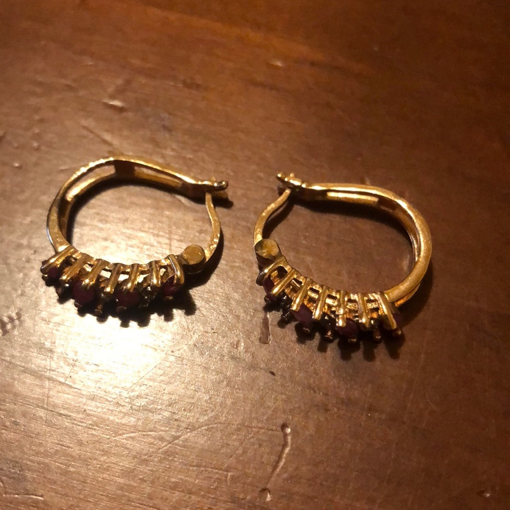 Gold Filled Ruby Earring - image 1
